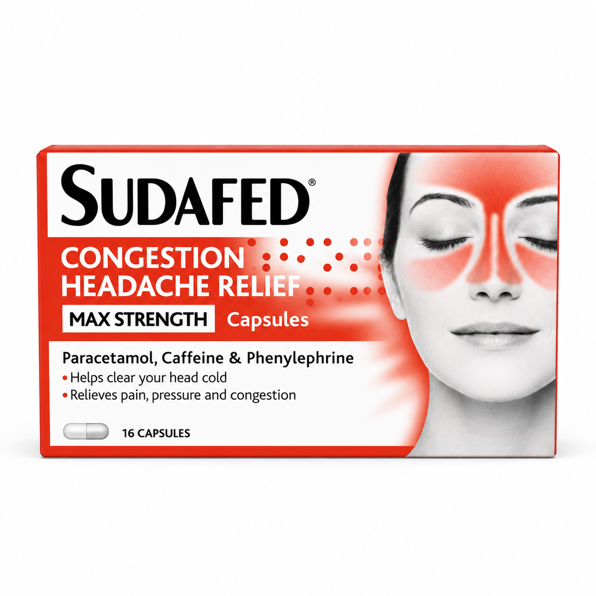 Sudafed Sinus Max Strength Capsules | Sinus & Cold Relief| 16 Capsules (1x3)